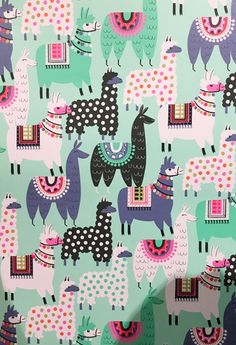 a wallpaper with llamas and polka dots on the back in pastel colors