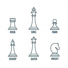 chess pieces with the names of their pawns and king, queen, pawn, pawn