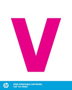 the letter v is shown in pink on a white background with blue and red border