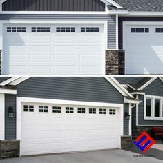 two garage doors are shown side by side with the same color as the other one