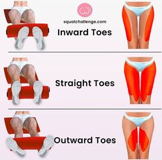 four different types of butts with the words inward toes, straight toes and outward toes