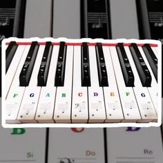 an image of a piano keyboard with letters on it