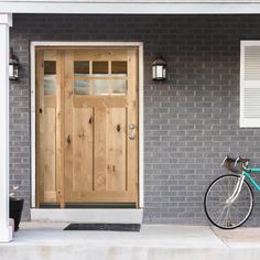 a bicycle parked in front of a house