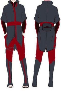 two different views of the same person in an anime character's outfit, one with red and black accents