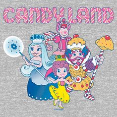 an image of cartoon characters with candy land on the front and back of a t - shirt