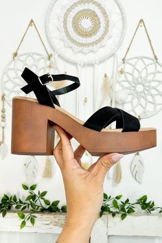 Black Platform Block Heel Sandal