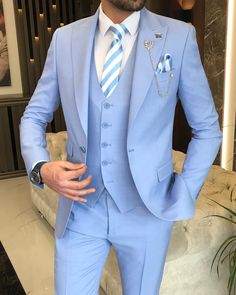 Bojoni Montreal Slim Fit Sky Blue Suit | BOJONI Mens Suits Sky Blue, Mens Night Suit, Sky Blue Suit, Blue Slim Fit Suit, Blue Three Piece Suit, 3 Piece Suit Wedding, Prom Men, Light Blue Suit, Blue Suit Men