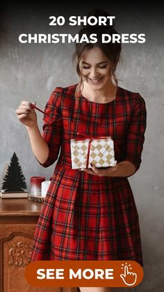 X Mas Dress For Women, Xmas Dresses For Women Outfit Ideas, Red Christmas Dress Outfit, Christmas Outfit Ideas For Women Dresses, Christmas Dress Outfit Ideas, Christmas Outfit Ideas For Women Winter, Christmas Dress Ideas For Women, Check Design Dress, Red Plaid Dress Outfit