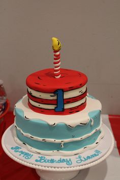 a birthday cake with a dr seuss hat on top