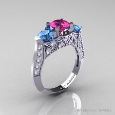 Feminine, luxurious and rich, the new Modern 14K White Gold Three Stone Pink Sapphire Blue Topaz Diamond Solitaire Engagement Ring, Wedding Ring R250-14KWGDBTPS evokes absolute glamour and elegance, is sure to please the most discriminating feminine taste.Like us on Facebook at www.Facebook.com/ClassicEngagementRing Includes:    * 1 x over 5.0 grams TW (approx) of cast solid 14k white gold ring size 7 (sizable)* 34 x round 0.015 carat (approx 0.51 CTW) natural VS-SI G-H white diamonds* 2 x round Black Diamond Solitaire Ring, Black Diamond Solitaire, Sapphire Solitaire Ring, Psychic Reader, Sapphire Solitaire, Pink Sapphire Ring, Wedding Rings Solitaire, Fortune Teller, Career Success