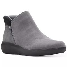 Women's Clarks, Kayleigh Mid Boot. A Soft Bootie That Lets You Still Feel Like You're Wearing Sneakers It's That Comfortable. Pair With Skinny Jeans Or Leggings And A Turtleneck For The Ultimate Weekend Casual Look, Or With Dresses Any Day Of The Week. Heel Height - 1.57" Shaft Height - 3.54", Calf Circumference - 9.45" Shoe Width - Medium, Wide Zip Closure Ortholite For Ultimate Comfort, Cushioned Insole Synthetic Upper, Textile Lining, Manmade Outsole Synthetic, Textile, Manmade Hand Wash Impo Clark Boots, Ankle Boots With Leggings, Narrow Calf Boots, Low Heel Ankle Boots, Grey Booties, Shoes Sale, Mid Boots, Shearling Boots, Wedge Ankle Boots