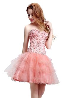 Layered Ball Gown Homecoming Dress Lace Dress For Sweet 16 And Prom, Lace Dress For Sweet 16 And Prom Season, Organza Dress With Sweetheart Neckline For Quinceanera, Strapless Tulle Dress For Quinceanera, Tulle Ball Gown With Fitted Bodice For Homecoming, Strapless Tulle Dress With Fitted Bodice For Homecoming, Tulle Strapless Dress With Fitted Bodice For Homecoming, Quinceanera Tulle Evening Dress With Sweetheart Neckline, Fitted Strapless Dress For Quinceanera And Prom Season