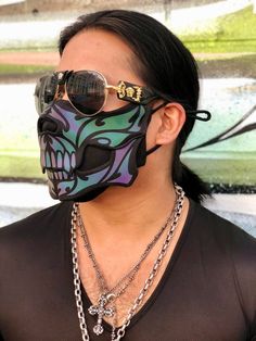 Mephisto 3D Skull Face Mask Reflective Holographic - Etsy Holographic Fashion, Goth Rave, Rave Mask, Skeleton Halloween Costume, Skull Face Mask, Butterfly Face, Skeleton Costume, 3d Skull, Burning Man Festival