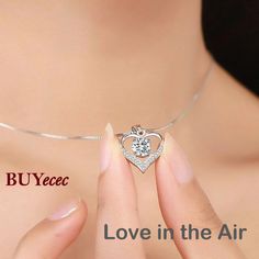 Trendy Necklace Silver Jewelry with Zircon Gemstone Heart Shape Pendant for Women Wedding Party Heart Shaped Pendant Necklace, Sterling Silver Heart Pendant, Silver Heart Pendant, Heart Gemstone, Cz Pendant, Heart Shape Pendant, Engagement Jewelry, Love Necklace, Sterling Silver Heart