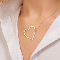 "Embrace the boundless love of our Open Heart Necklace--a symbol of affection and connection. The exquisite pendant showcases an open heart design, beautifully crafted with high-quality materials. Its minimalist style exudes elegance, making it perfect for everyday wear or special occasions. The adjustable chain ensures a comfortable fit, suitable for all. Whether a heartfelt gift or a cherished keepsake, our Open Heart Necklace captures the essence of love and appreciation. Show your affection Heart Pendant Jewelry For Personalized Gift, Personalized Heart Pendant Jewelry, Heart Charm Necklace For Gifts, Personalized Open Heart Jewelry With Initials, Heart Pendant Necklace With Initials For Gift, Heart Pendant Necklace With Initials As Gift, Double Heart Necklace With Initials For Mother's Day, Double Heart Initials Necklace For Valentine's Day, Minimalist Heart Necklace With Birthstone For Valentine's Day