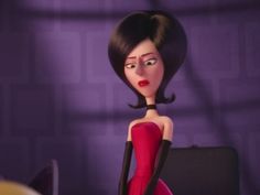 the animated character is dressed in red and black