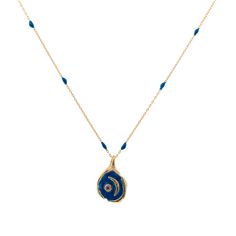 18k gold-plated sterling silver chain with blue enamel Blue Moon pendant The Blue Moon, Moon Gold, Necklace Stand, Blue Tourmaline, Dope Jewelry, Enamel Necklaces, Tourmaline Stone, Funky Jewelry, Unique Necklace