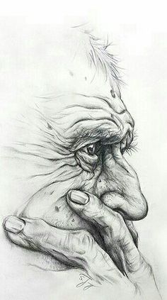 a pencil drawing of a person's hand holding something in front of their face