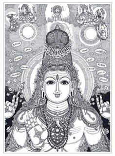 an image of the hindu god in black and white, with his hands outstretched out