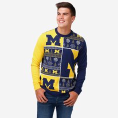 Michigan Wolverines Busy Block Snowfall Sweater FOCO S - FOCO.com Collegiate Game Day Winter Sweater, Collegiate Sweater For Game Day In Winter, Collegiate Sweater For College Winter Season, Collegiate Winter Sweater For College, Collegiate Long Sleeve Winter Sweater, Collegiate Style Winter Sweater For College, Family Holiday Pajamas, Christmas Sweater Party, Latest Sweater