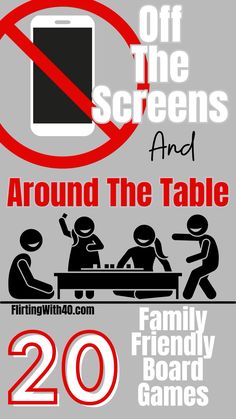 an advertisement for the family friendly board game, featuring two people sitting at a table