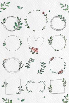 a collection of hand drawn frames with flowers and leaves