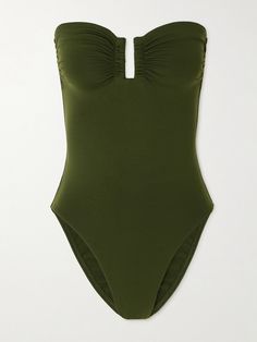 A timeless summer staple, Eres' sleek 'Cassiopee' bandeau swimsuit is cut from the brand's signature  peau douce  fabric for an ultra smooth silhouette. It's designed with a concealed U-ring for structure and gummed internal band that keeps it securely in place. Strapless Swimsuit, Bandeau Swimsuit, Designer Flats, Green Swimsuit, Jo Malone London, Summer Staples, Fashion Bracelets, Women Collection, All Fashion