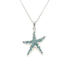 This stunning blue starfish necklace adds a touch of playful charm to your neckline. Crafted in polished sterling silver, the necklace features a beautifully starfish pendant that shines with a combination of blue and white Swarovski crystals. The strong cable chain allows for an adjustable length of 18 to 20 inches. Sterling Silver Swarovski Crystals: Round, Blue and White Color Adjustable Cable Chain: 18-20in Polished Finish Spring Ring Clasp Blue Sterling Silver Necklaces With Starfish Charm, Blue Sterling Silver Necklace With Starfish Charm, Blue Starfish Sterling Silver Necklace, Blue Sterling Silver Starfish Necklace, Blue Starfish, Red Tourmaline, Blue Star Sapphire, Starfish Pendant, Starfish Necklace