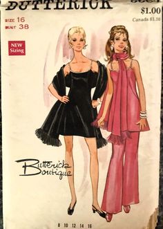 an image of two women in dresses on the cover of a sewing pattern for butterick