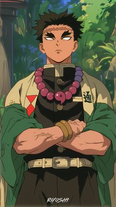 an anime character with his arms crossed in front of him, looking at the camera