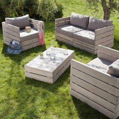 the couches and tables are all made out of pallets