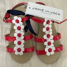 Nwt Janie And Jack Sandals Size 5k Bundle 3 Or More Items And Get 15% Off And Free Shipping!! Pink Marshmallows, Purple Sandals, Jack Green, White Baskets, Toddler Sandals, Flower Sandals, Red Sandals, Bow Sandals