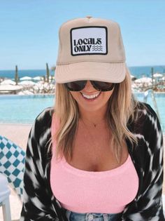 Locals Only Trucker Hat Colors: tan, hot pink, royal blue or black Beach days are the best days! This his or hers trucker is the best part of summer. Cute and perfect for your next day in the sun. So light, medium profile and a perfect addition to your growing hat collection. This patch is sewn on for extra durability. 5 Panel Foam Mesh Back Trucker, High Rise, Pro Style, Adult Sizing 100% Poly Foam Front, 100% Nylon Back Locals Only, Black Beach, Hat Collection, Accessories Bags Purses, Beauty Collection, Christmas Jewelry, Beach Days, Crop Tshirt, Trucker Hats