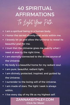 an image with the words 40 ritual affirmations to light your path on it