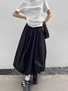 Lasaky - Floral Bud A-Line Skirt with Stylish Pleats and Elegant Ruffles Maxi Skirt Casual, Print Shirts Women, Balloon Skirt, Long Skirt Fashion, Skirt Casual, Womens Maxi Skirts, Clothes Aesthetic, Long Skirts For Women, Korean Fashion Trends