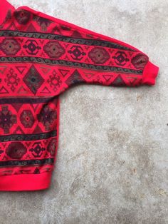 "Vintage 80's Aztec Block Red, Pullover, Crew Neck, Sweatshirt Size: Medium Measurements: Pit-Pit: 19.5\" Length: 24\" Cuff-Pit: 14\"" Vintage Red Long Sleeve Sweatshirt, Red Vintage Long Sleeve Sweatshirt, Retro Red Sweatshirt For Fall, Red Retro Long Sleeve Sweatshirt, Retro Red Long Sleeve Sweatshirt, Oversized Retro Red Top, Retro Red Oversized Top, Oversized Red Retro Sweater, Vintage Red Tops For Winter