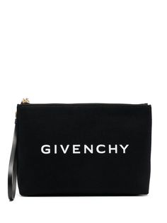 black/white cotton blend logo print to the front internal logo stamp top zip fastening wrist strap internal slip pocket main compartment Givenchy Wallet, Shopping Online Logo, Givenchy Logo, Printed Clutch, Black Clutch, Givenchy Women, Logo Stamp, Canvas Pouch, Zip Pouch