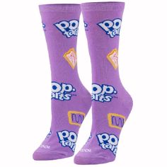 Enjoy Your Breakfast On The Go With These Tasty Pop Tarts Wildberry Crew Socks - Adult Small/Medium. Munch On Your Favorite Kellogg's Snacks In These Soft Purple Crew Socks Featuring The Pop Tarts Logo. Made With A Y-Gore Light Cushioned Heel And Extended Cuff To Ensure A Secure Fit. 75% Cotton, 22% Polyester And 3% Spandex Blend For Enhanced Cushioning With A Double Layers Cotton Foot And Thickened Toe And Heel. Cool Socks Use Soft Cotton For Maximum Breathability And Coolness. Designed With Co Trendy Purple Cotton Socks, Casual Purple Socks As Gift, Casual Purple Socks For Gifts, Casual Purple Socks For Gift, Funny Socks For Men, Pretty Socks, Mens Novelty Socks, Beatles Yellow, Blue Q