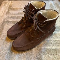 Rare Winter Lace Up Moccasin Boots From France. Have Shearling Lining So They're Extremely Comfortable And Very Warm To Protect From The Cold Pre-Owned - Fair Condition, May Show Marks And Minimal Signs Of Wear Throughout, See Images, Ask Questions - Purchased As Is Please Bundle With Multiple Listings To Negotiate Generous Discounts Winter Leather-lined Moc Toe Chukka Boots, Waterproof Brown Lace-up Chukka Boots, Brown Lace-up Chukka Boots With Stitched Sole, Brown Slip-on Chukka Boots With Stitched Sole, Brown Lace-up Chukka Boots With Reinforced Toe, Moccasin Boots, Suede Lace, Chukka Boots, Lace Up Boots