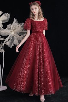 Burgundy tulle A line prom dress evening dress Modest Prom Dresses With Sleeves, Burgundy Formal Dress, Prom Dress Burgundy, Burgundy Evening Dress, Fancy Stuff, A Line Prom Dress, Dress Display, Prom Dress Evening, Make Your Own Dress