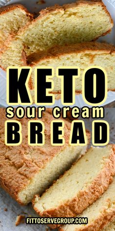 keto sour cream bread is cut into slices