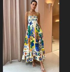 Trendy Fashion NEW LOVELY Woman's Elegant Print Colourful Long Dress, Fashion Women's Dresses Dorothy Dandridge, Sundress Dress, Elegante Casual, Strapless Maxi, Printed Long Dresses, Sling Dress, Suspender Dress, Mode Inspo, Daily Dress