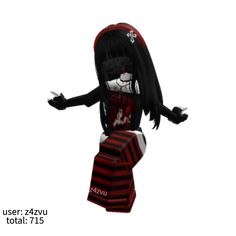 an animated character with black hair and red stripes on her body, standing in front of a white background