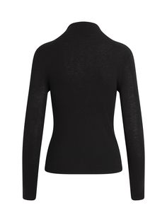 Delicate details and classic styling make The Jackie Sweater a slim fit favorite for cooler days. Cut from merino wool jersey with a soft feel, this timeless sweater features a high neckline and front buttons.100% Wool Lameka is 5'9.5" wearing size XS. Black Long Sleeve Cashmere Turtleneck, Black Cashmere Long Sleeve Turtleneck, Black Cashmere Turtleneck For Fall, Black Cashmere Turtleneck Tops, Black High Neck Cashmere Sweater, Black Stretch Cashmere Top, Black Merino Wool Turtleneck For Fall, Black Cashmere Winter Top, Black Cashmere Turtleneck With Funnel Neck