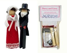 two dolls are shown next to each other in the same box and one is wearing a red dress