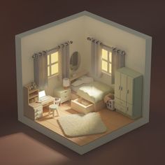 an overhead view of a bedroom with furniture