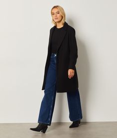 Manteau long coupe droite - Etam Modest Fashion, Style Me, Winter Outfits, Personal Style, Style Inspiration, Lingerie, Boutique, My Style, Black