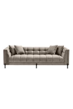 Greige Velvet Tufted Sofa | Eichholtz Sienna | Oroa.com Circular Couch, Low Back Sofa, Industrial Design Style, Velvet Tufted Sofa, Industrial Style Home, Velvet Lounge, Grey Lounge, Modern Couch, Tufted Sofa