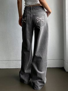 Women's Casual Washed Denim Jeans With Embroidered Bowknot Grey Casual   Denim Plain Straight Leg Non-Stretch  Women Clothing, size features are:Bust: ,Length: ,Sleeve Length: Bow Jeans, Casual Denim Jeans, Jean Large, Jean Pants, Jeans Casual, Birthday Wishlist, Washed Denim, Women Denim Jeans, Casual Denim