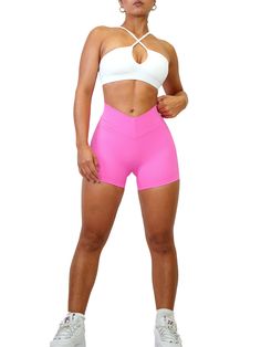 Description: Stay trendy and comfortable with these Low Back V Pocket Scrunch Shorts. Crafted with a flattering V-back and pockets along with a subtle scrunch, these sexy yet elegant shorts are sure to be your favorite. All of our leggings are made out of high quality nylon and spandex. Expect VERY comfortable, soft, and breathable fabric on your skin. Unlike cheap polyester leggings, these leggings do not slide down as you move and instead forms your figure all day. From shopping, working, goin